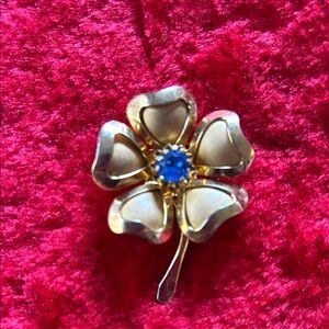 Vintage signed CORO 1950s Blue/Goldtone Floral Brooch